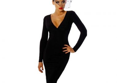 8028 AX Μαύρο φόρεμα με εντυπωσιακό V μπροστά και πίσω-Μαύρο - AXO Style - 